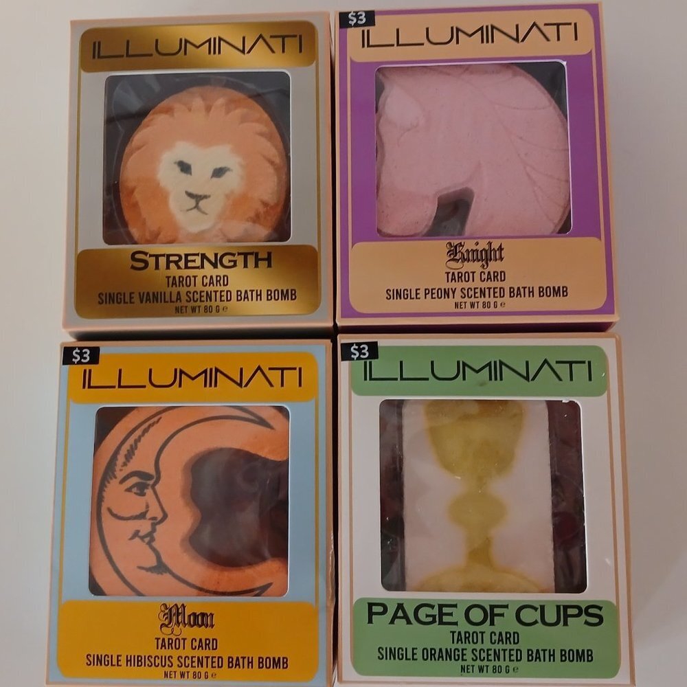 4 Illuminati Tarot Card Bath Bomb Set Moon Strength Page Cups Knight Wands